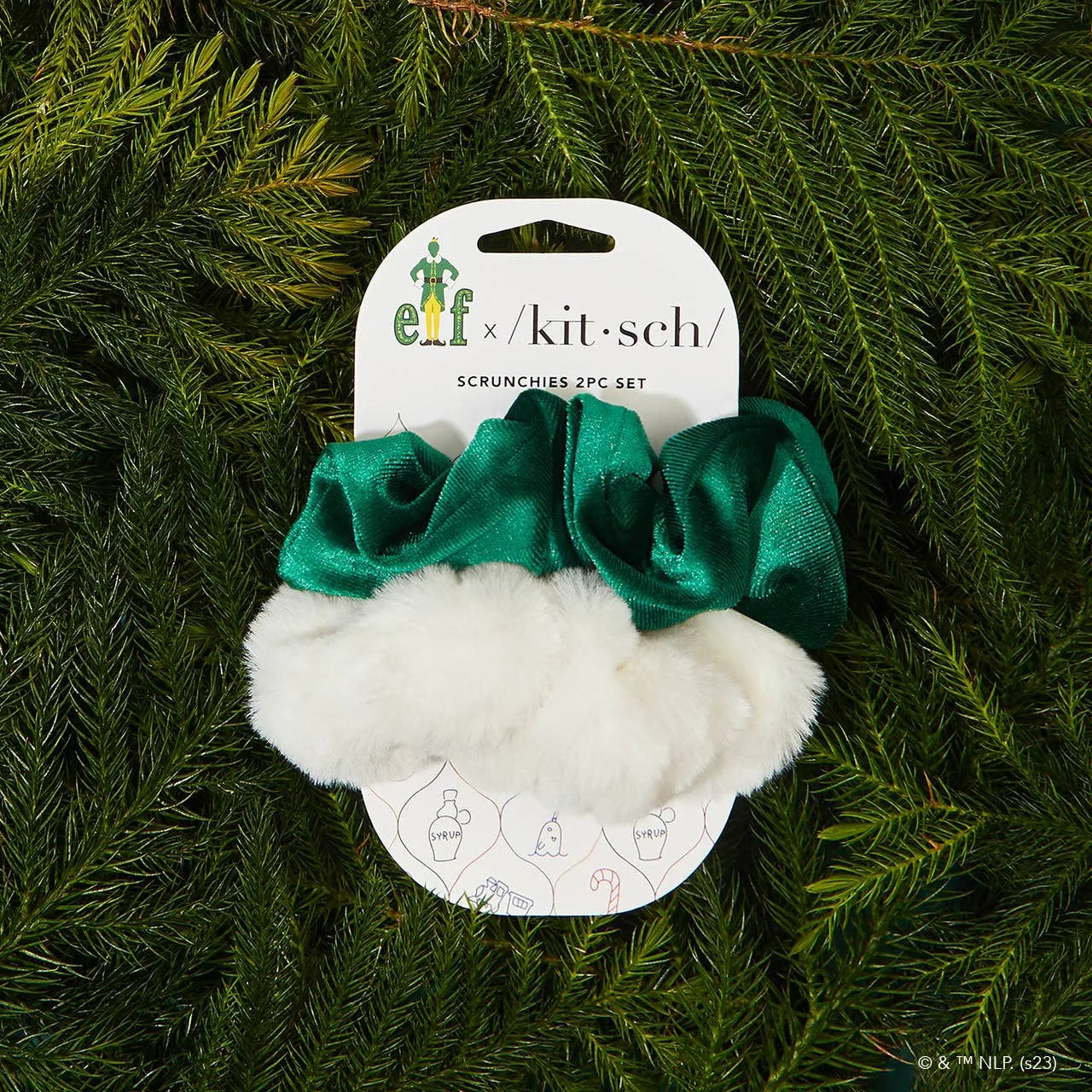 Kitsch x Elf Scrunchies 2pc - White & Green