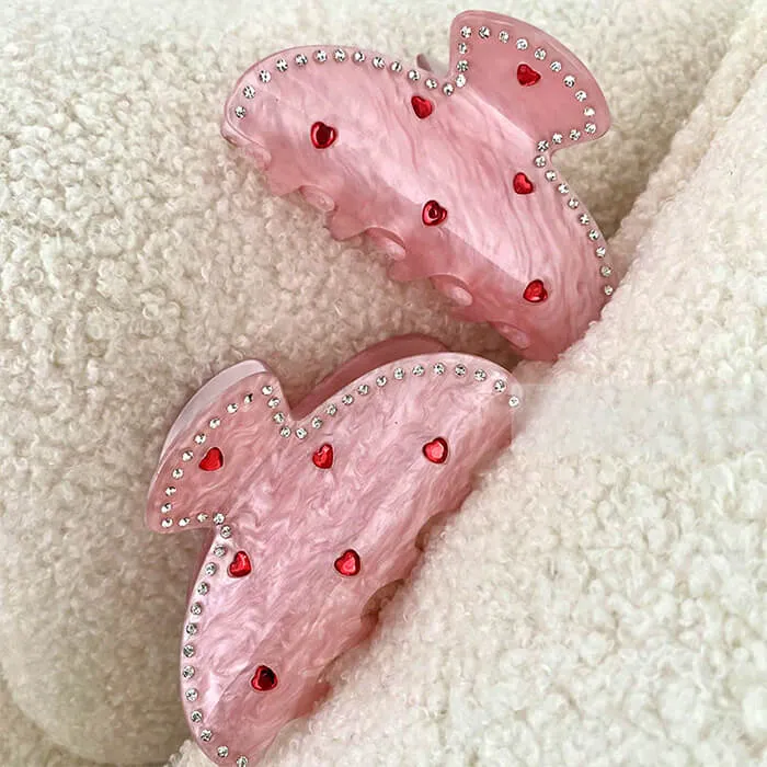 Korean Heart Rhinestone Hair Claw