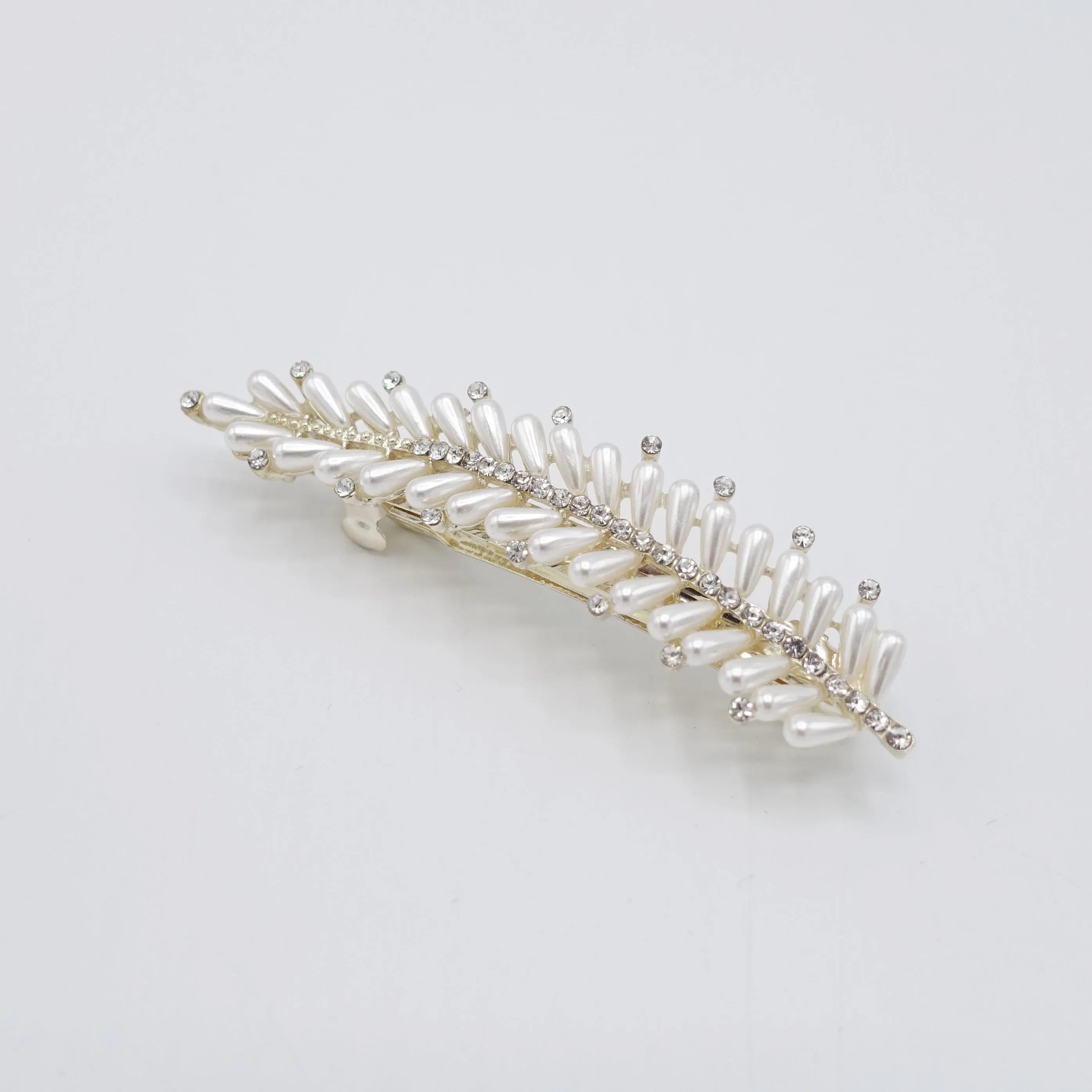 leaf hair barrette, pearl hair clip for women