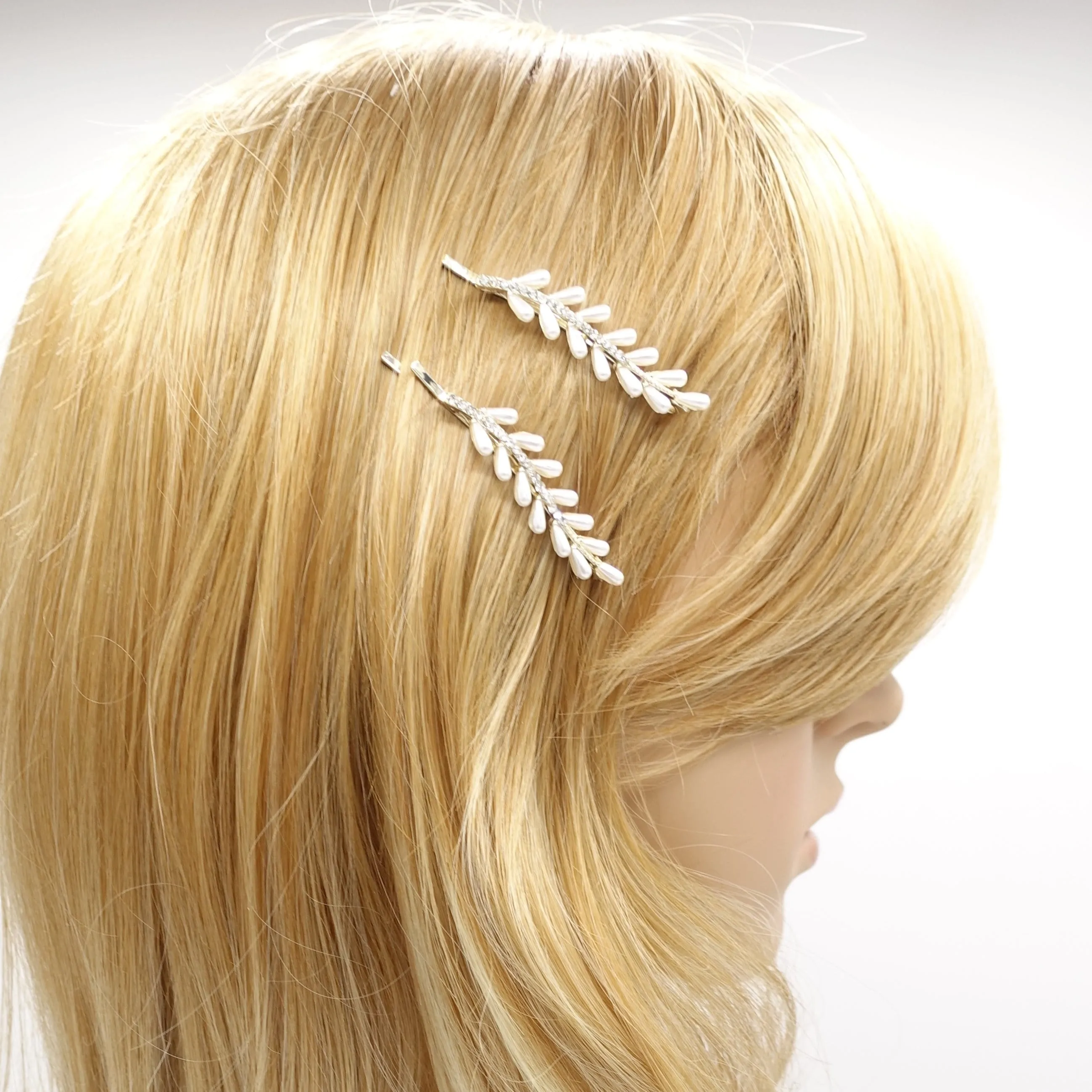 leaf hair barrette, pearl hair clip for women