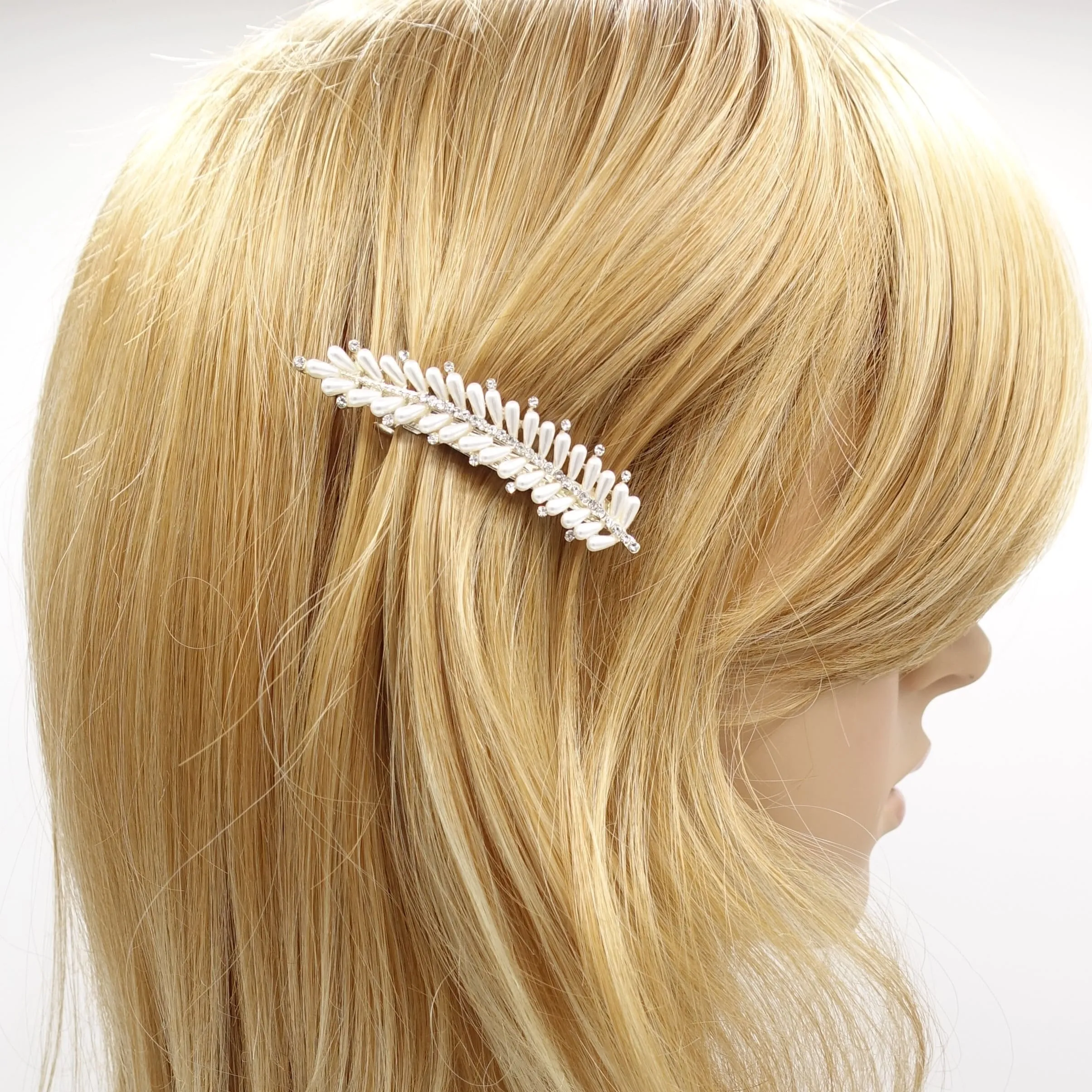 leaf hair barrette, pearl hair clip for women