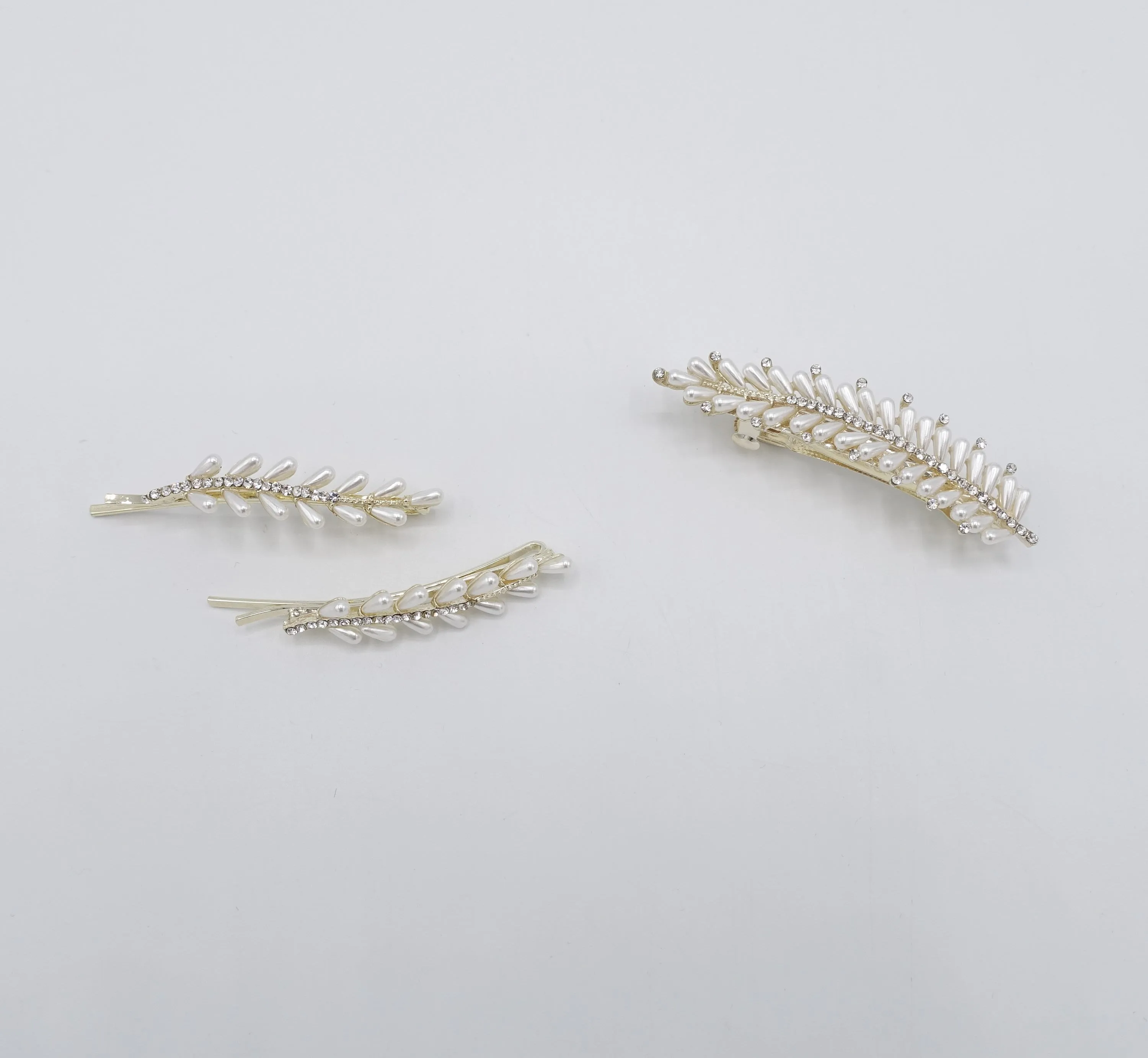 leaf hair barrette, pearl hair clip for women