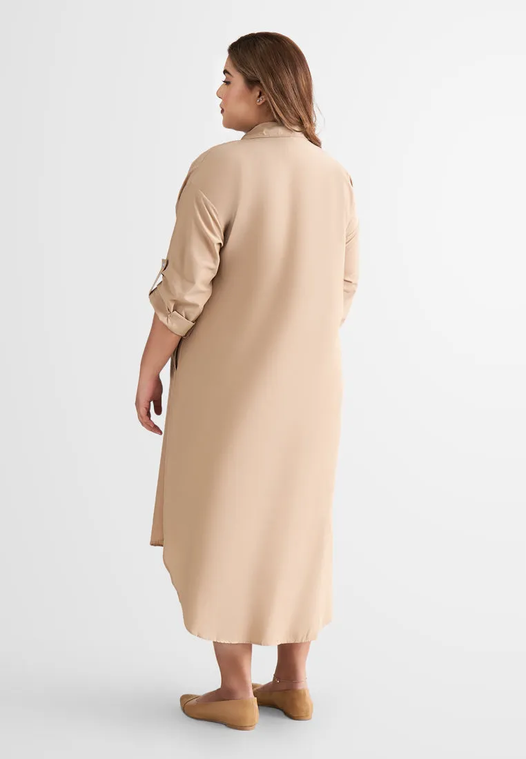 Linisha Minimalist Long Dress Shirt - Khaki