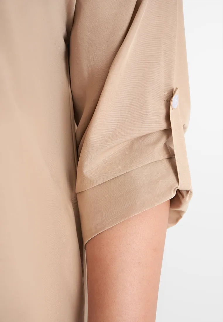 Linisha Minimalist Long Dress Shirt - Khaki