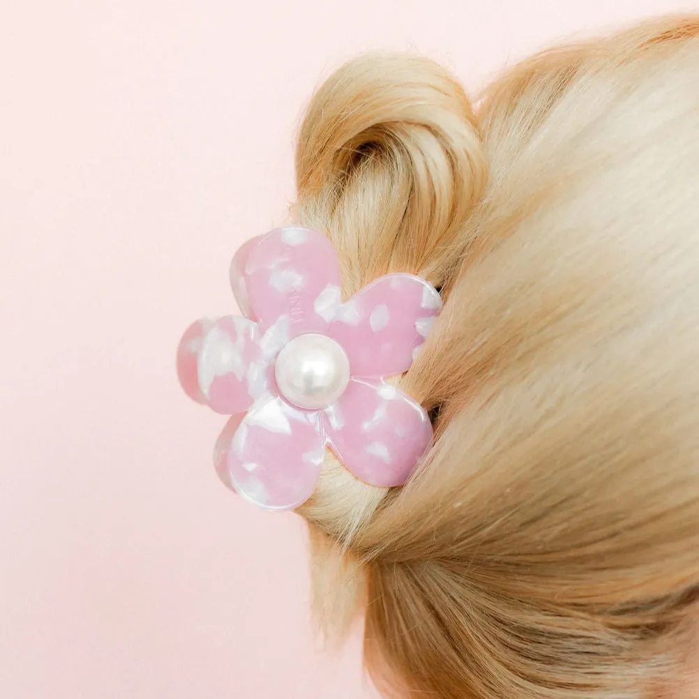 Linny Co | Gigi Flower Hair Clip in Pink with Pearl Center