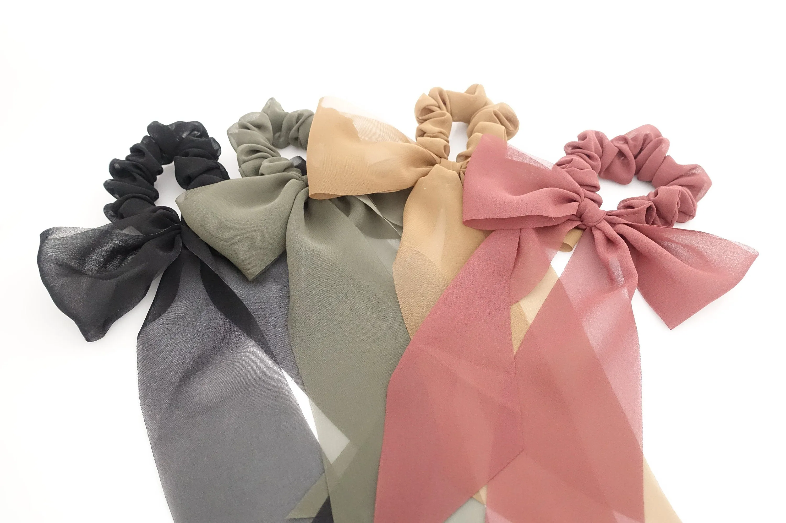 long tail chiffon bow knot scrunchies stylish hair tie scrunchy women hair accessory