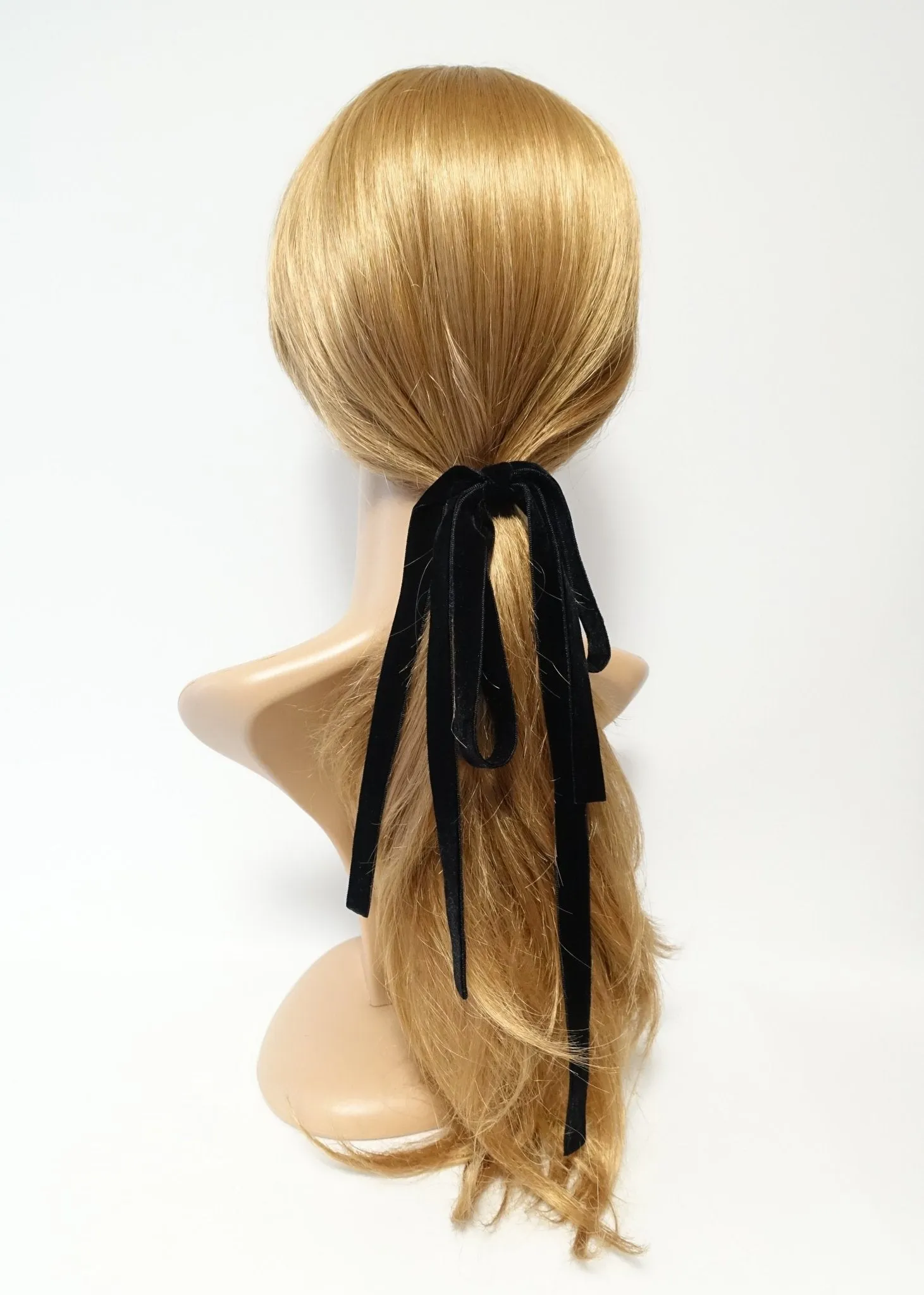 Long tail velvet bow ponytail holder stylish hair ties for Women