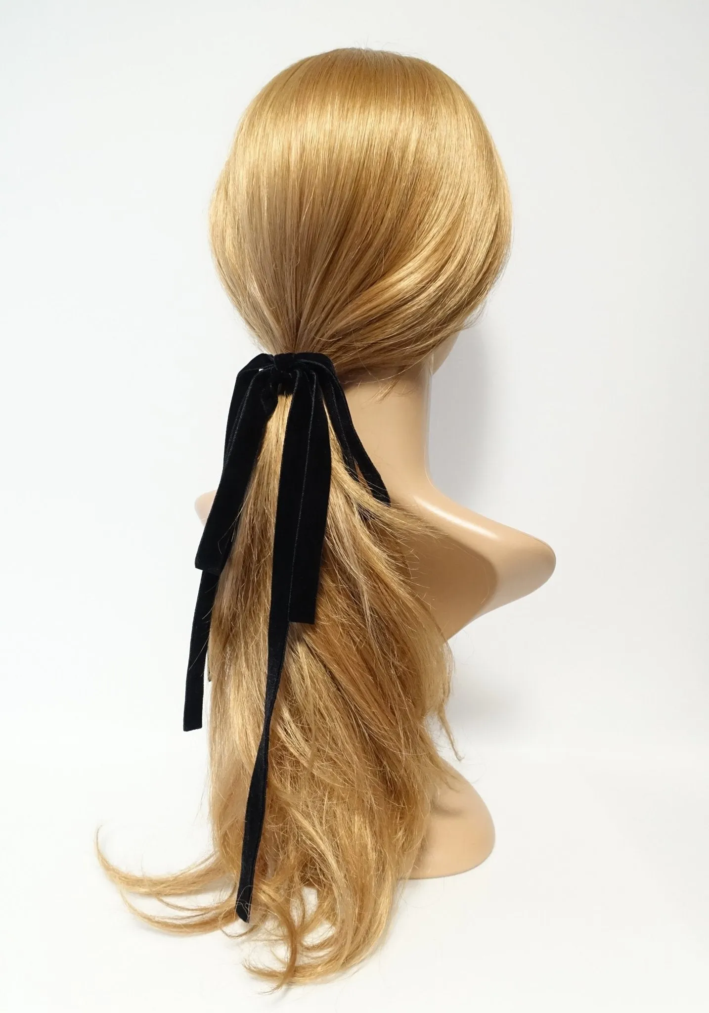 Long tail velvet bow ponytail holder stylish hair ties for Women