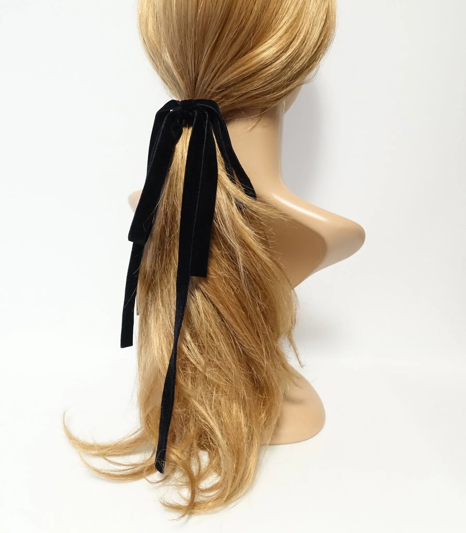 Long tail velvet bow ponytail holder stylish hair ties for Women