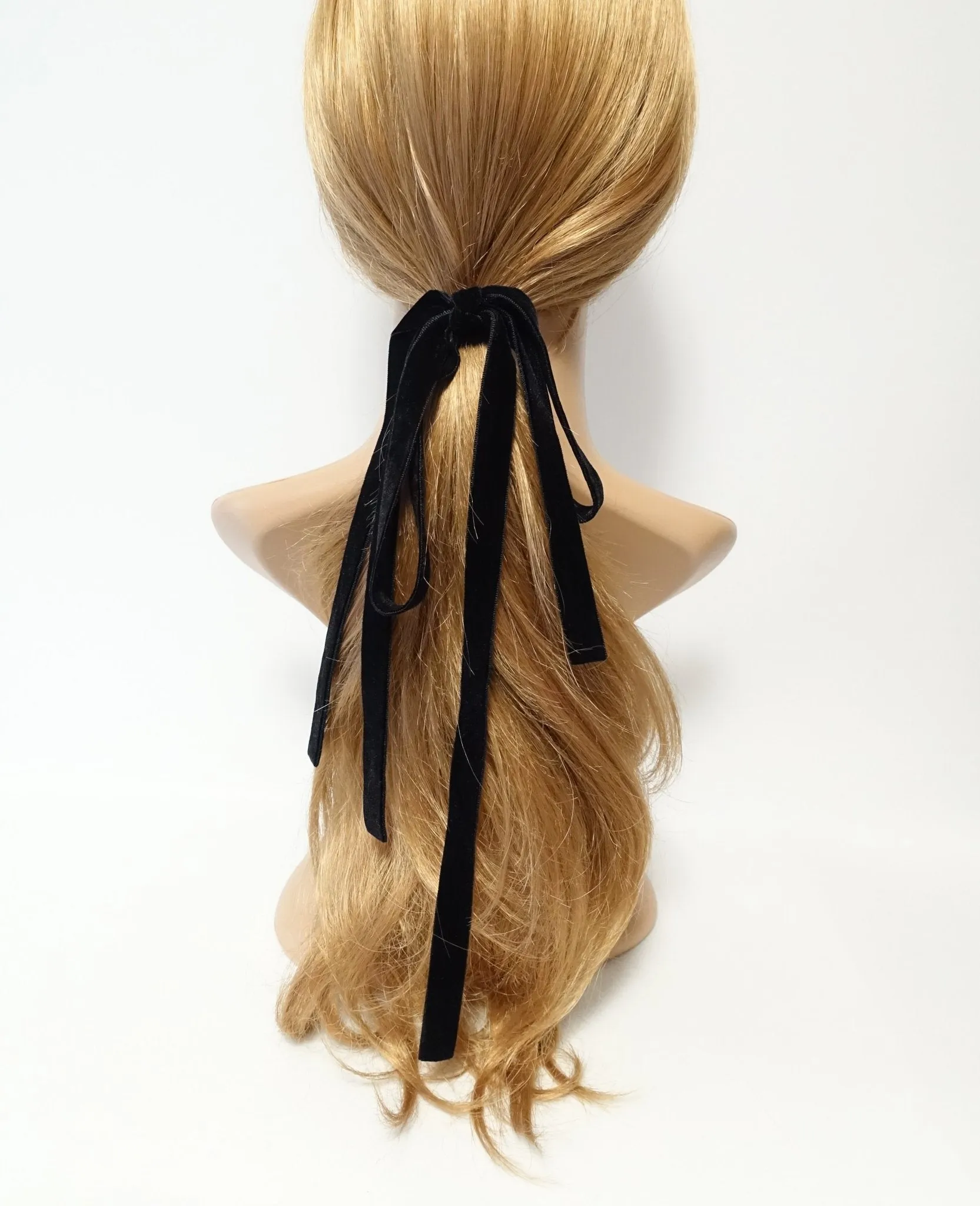 Long tail velvet bow ponytail holder stylish hair ties for Women