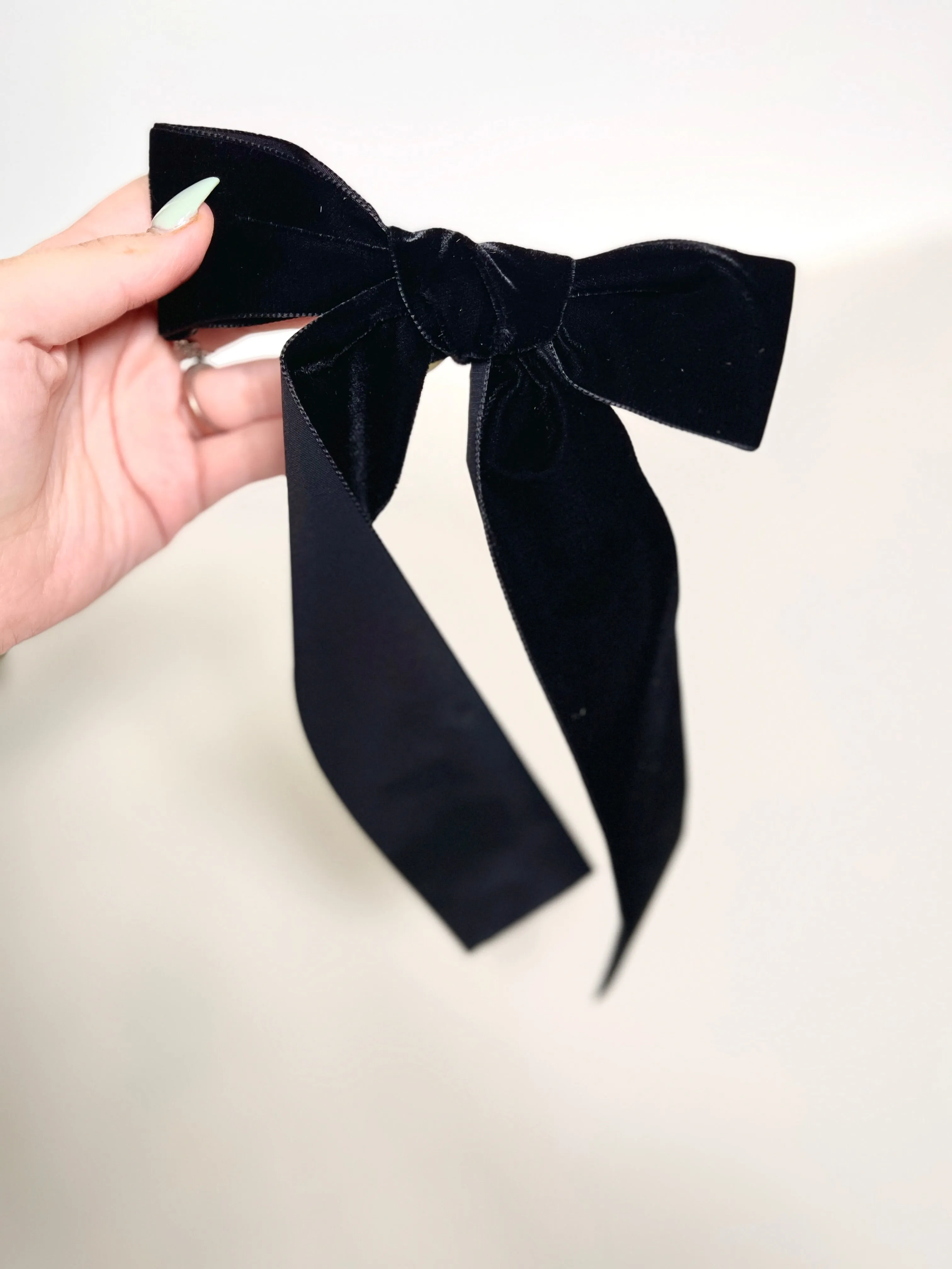 Luxe Hand Tied Velvet Long Bow | Classic French Girl Hair Bow | Luxury Designer Hair Accessories | Made to Order