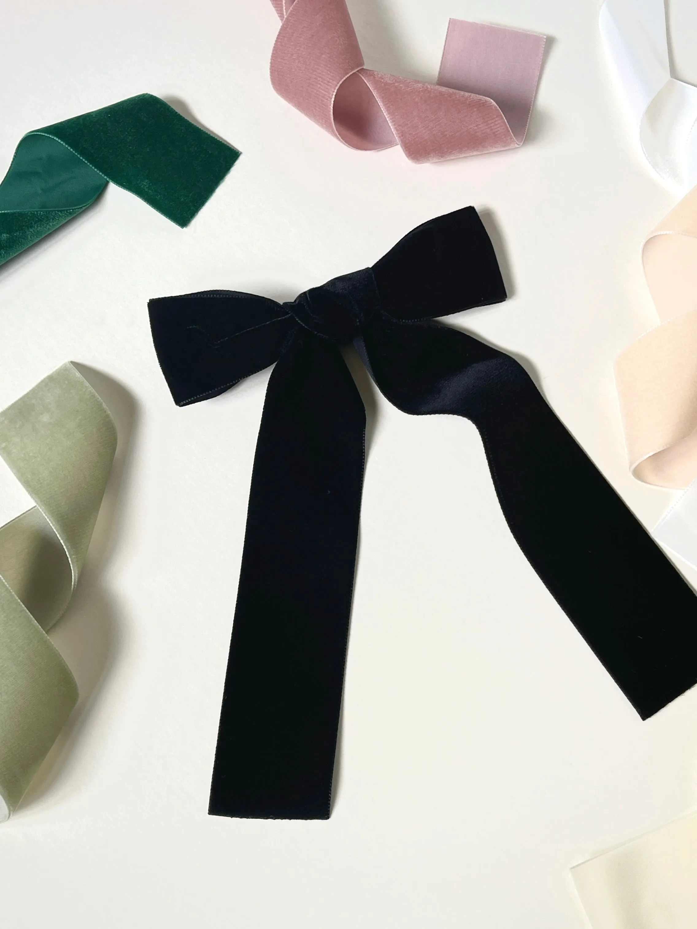 Luxe Hand Tied Velvet Long Bow | Classic French Girl Hair Bow | Luxury Designer Hair Accessories | Made to Order