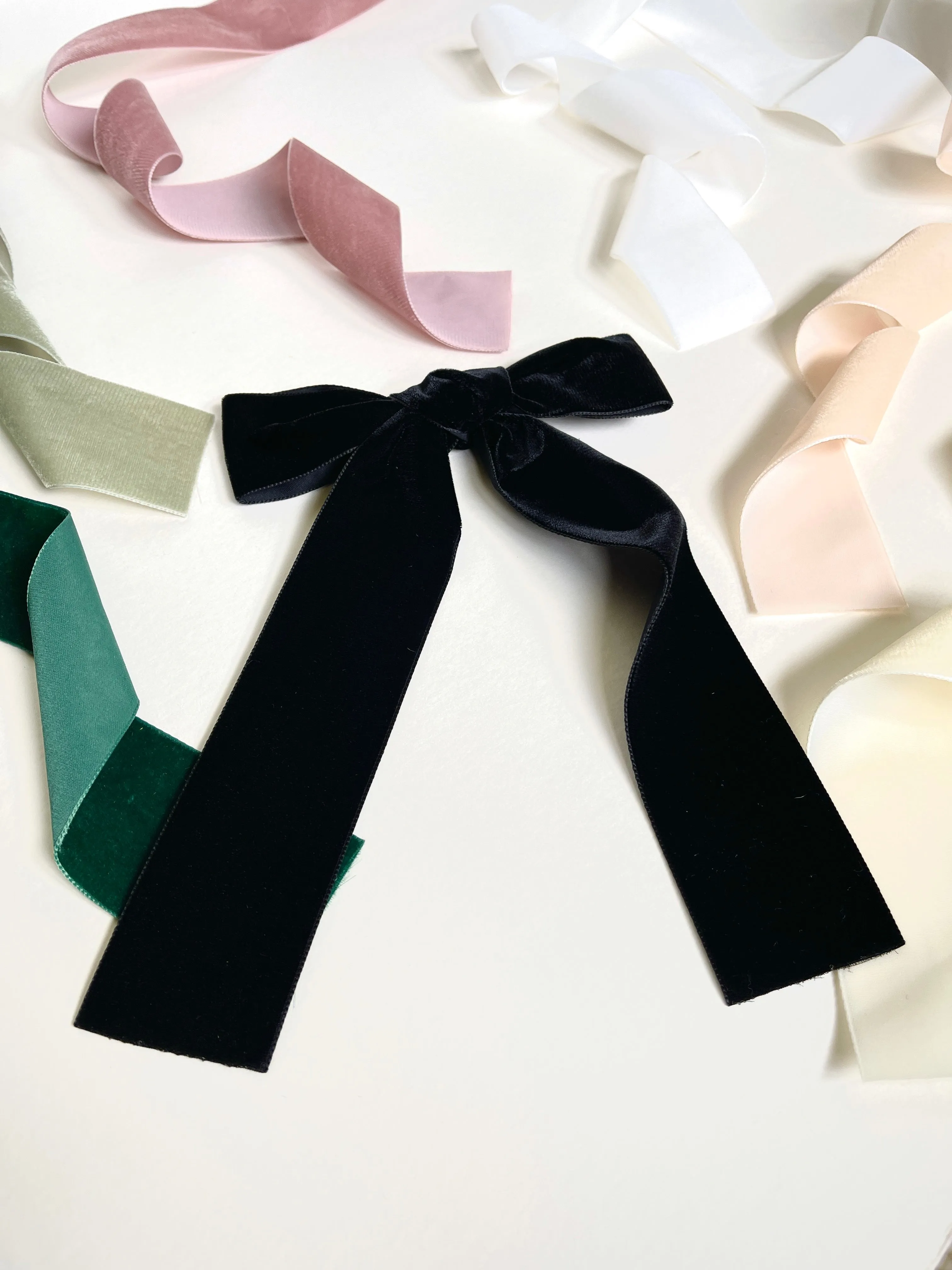 Luxe Hand Tied Velvet Long Bow | Classic French Girl Hair Bow | Luxury Designer Hair Accessories | Made to Order