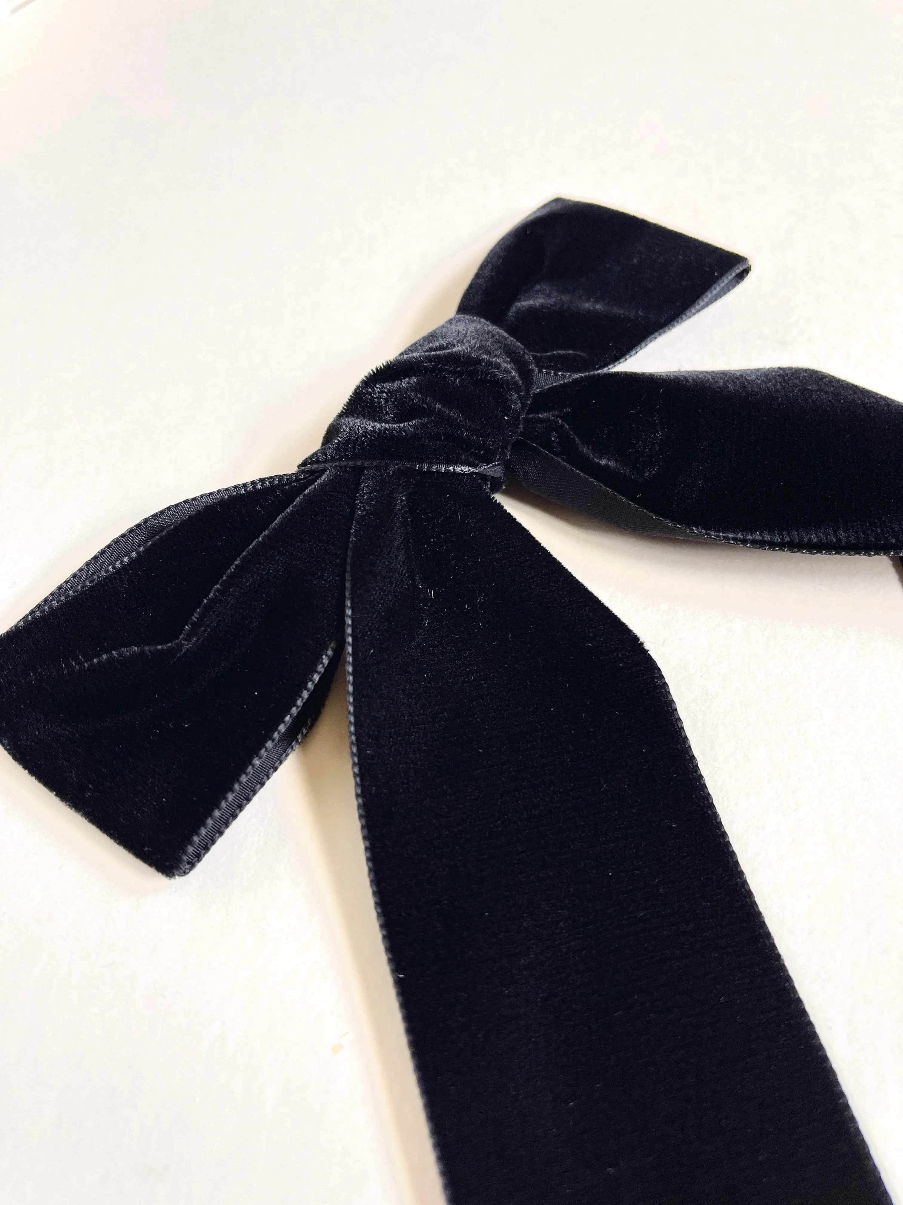 Luxe Hand Tied Velvet Long Bow | Classic French Girl Hair Bow | Luxury Designer Hair Accessories | Made to Order