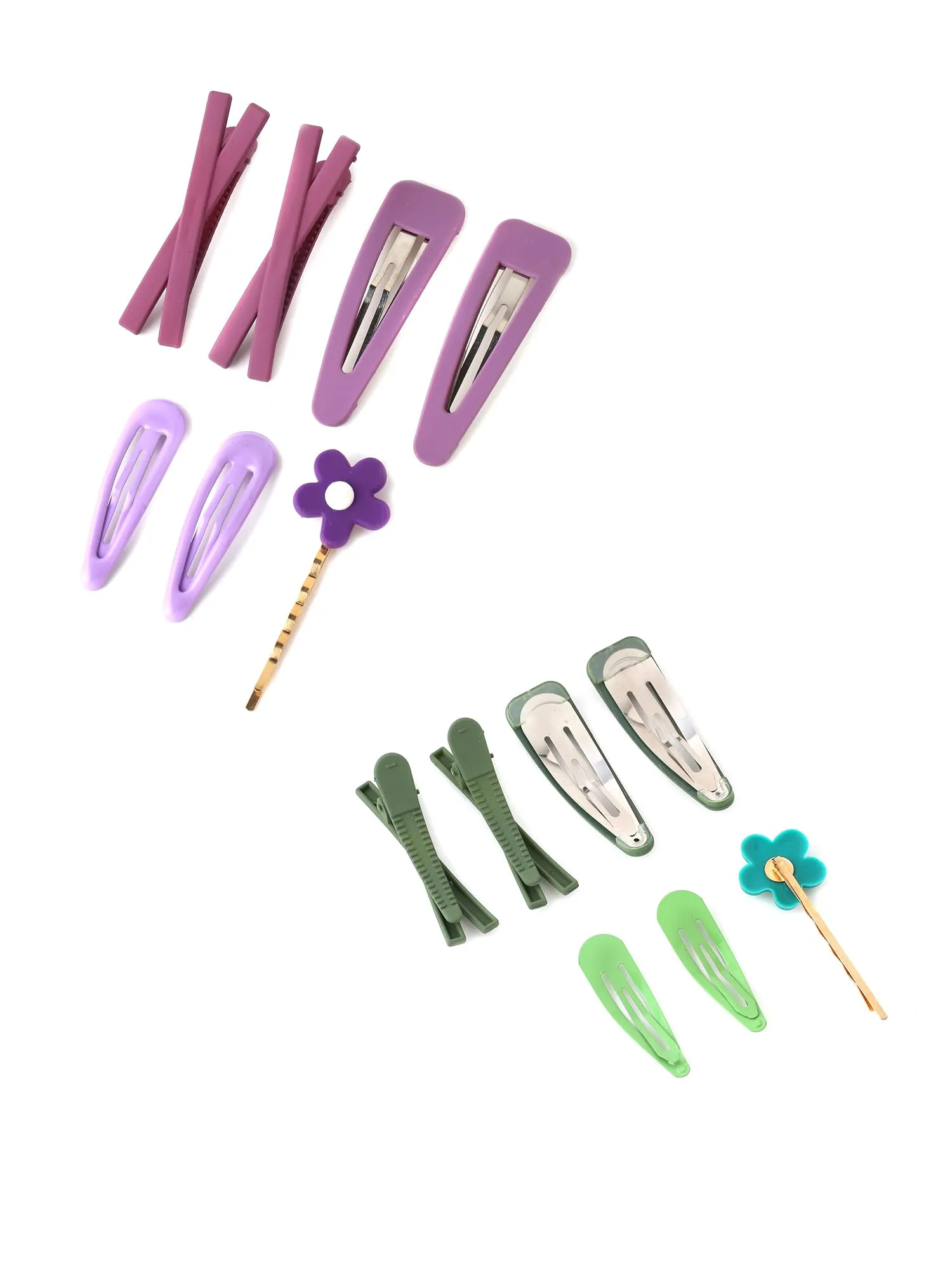 Melbees by Yellow Chimes Hair Clips for Girls Kids Hair Clip Hair Accessories For Girls Cute Characters Pretty Hair Pins for Girls Kids Hair Clips for Baby Girls 14 Pcs Purple Green Alligator Clips