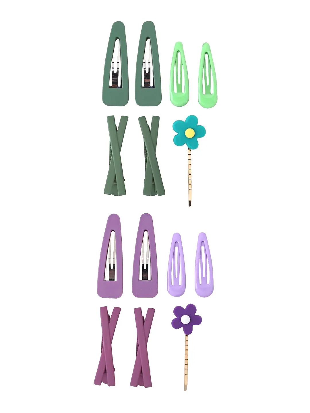 Melbees by Yellow Chimes Hair Clips for Girls Kids Hair Clip Hair Accessories For Girls Cute Characters Pretty Hair Pins for Girls Kids Hair Clips for Baby Girls 14 Pcs Purple Green Alligator Clips