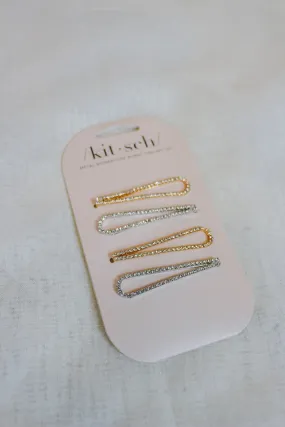 Metal Rhinestone Drop Bobby Pins 4pc Set - Gold/Silver