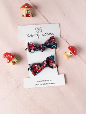 Mini Floral Hair-Tie Set- Black & Red