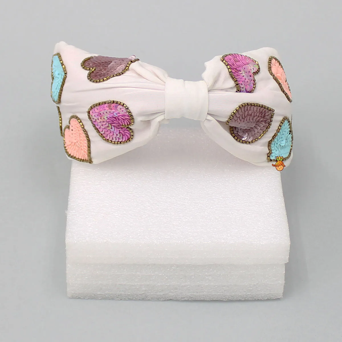 Multicolour Sequins Sweet Heart Embroidered White Hair Band