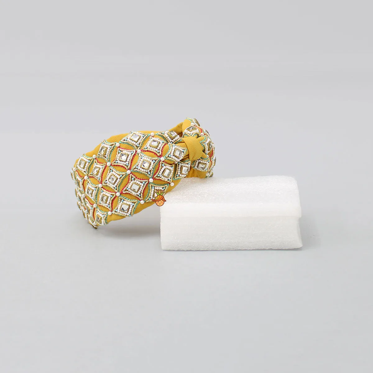 Mustard Hand Embroidered Knot Hair Band