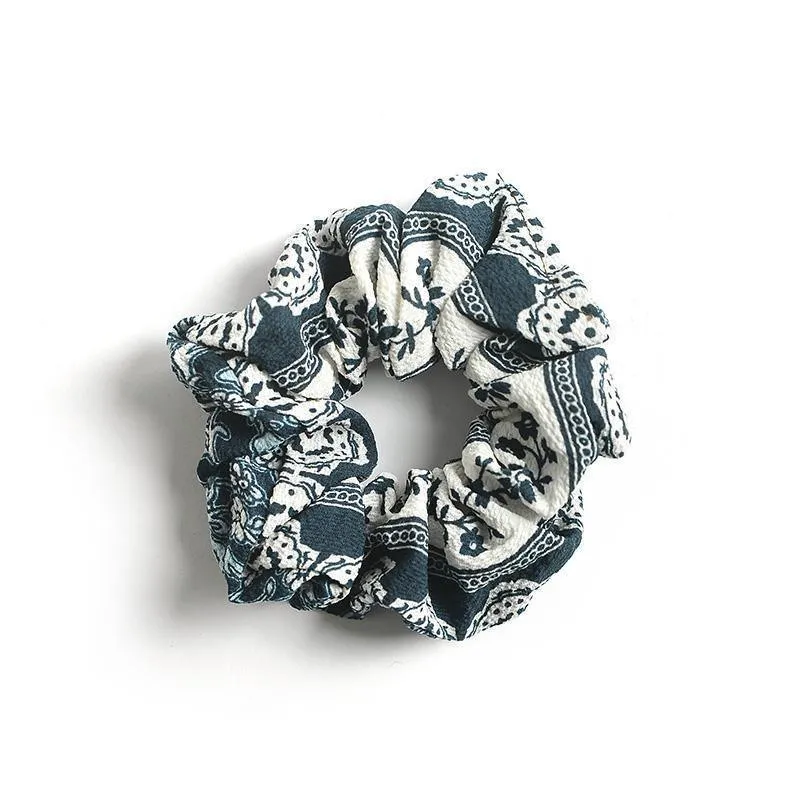 Navy Blue Celadon Scrunchie