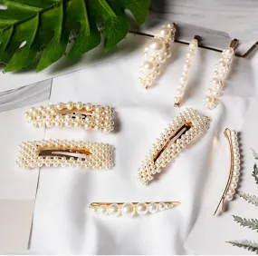 Onlyesh 8 PCS Pearl Hair Clips, Elegant Fashion Gold Hair Barrettes Pins Accessories Pearl Alligator Clips for Wedding Party or Daily for Women and Girls