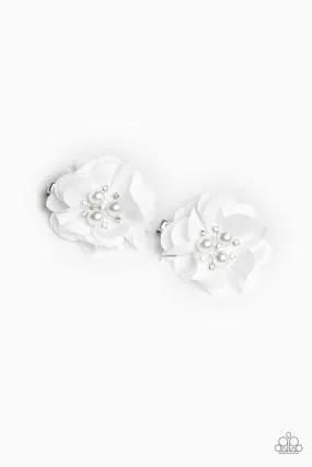 Open Door Jewelry - Diamond Dew - White Hair Clip - Paparazzi Accessories