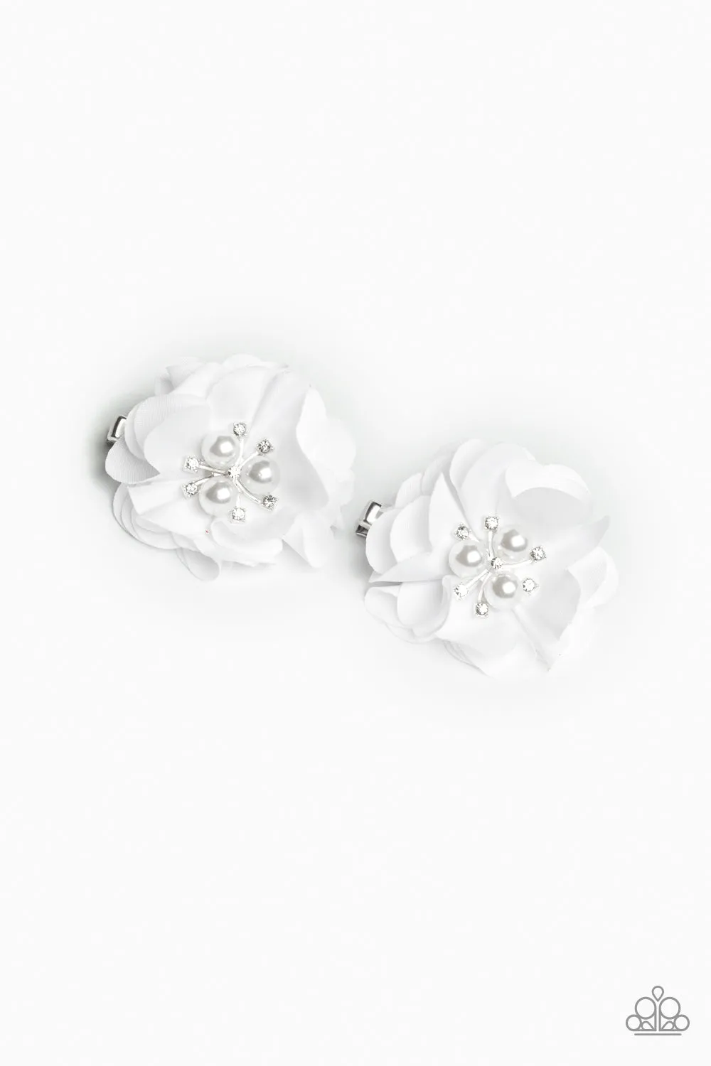 Open Door Jewelry - Diamond Dew - White Hair Clip - Paparazzi Accessories