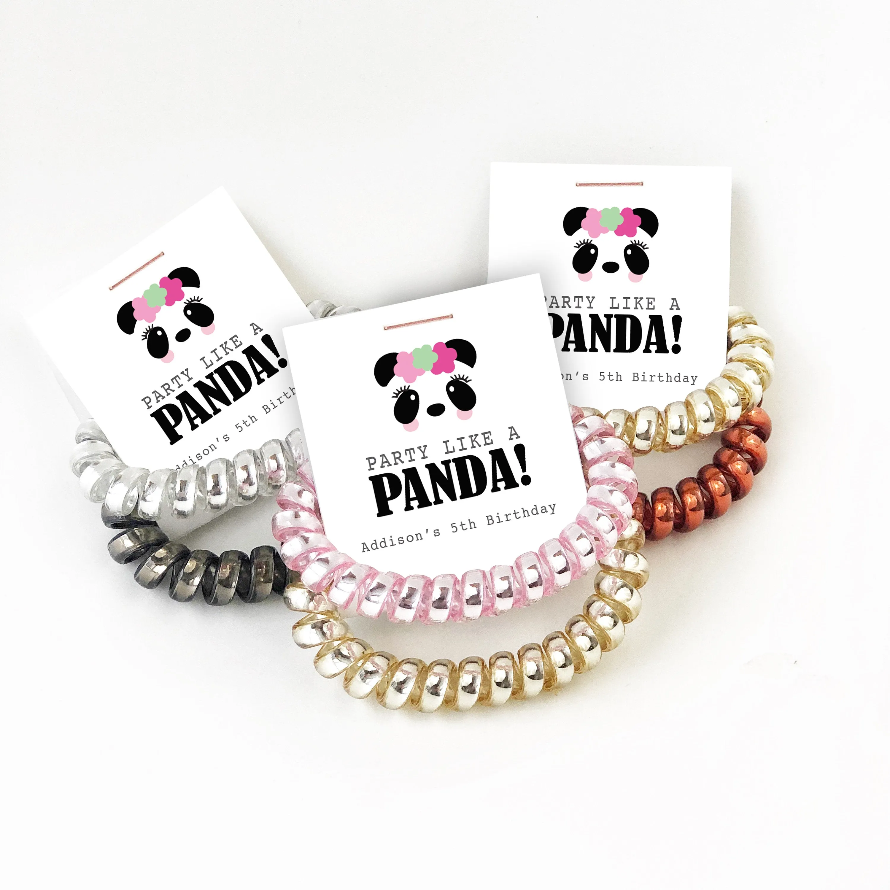 Party Like A Panda Birthday Favors, Panda Party, Spiral Hair Ties