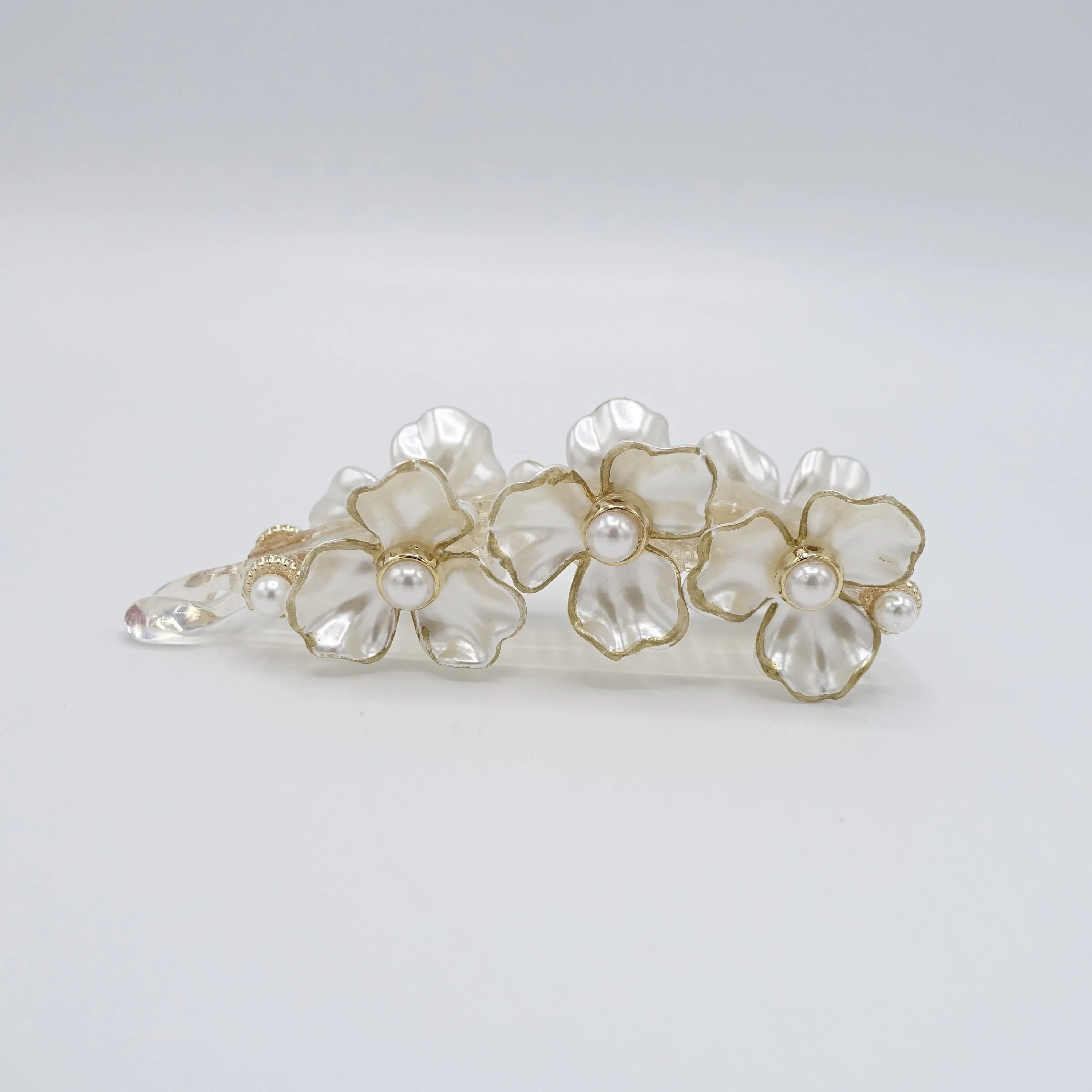 pearl banana hair clip, flower banana clip, elegant hair accessory for women