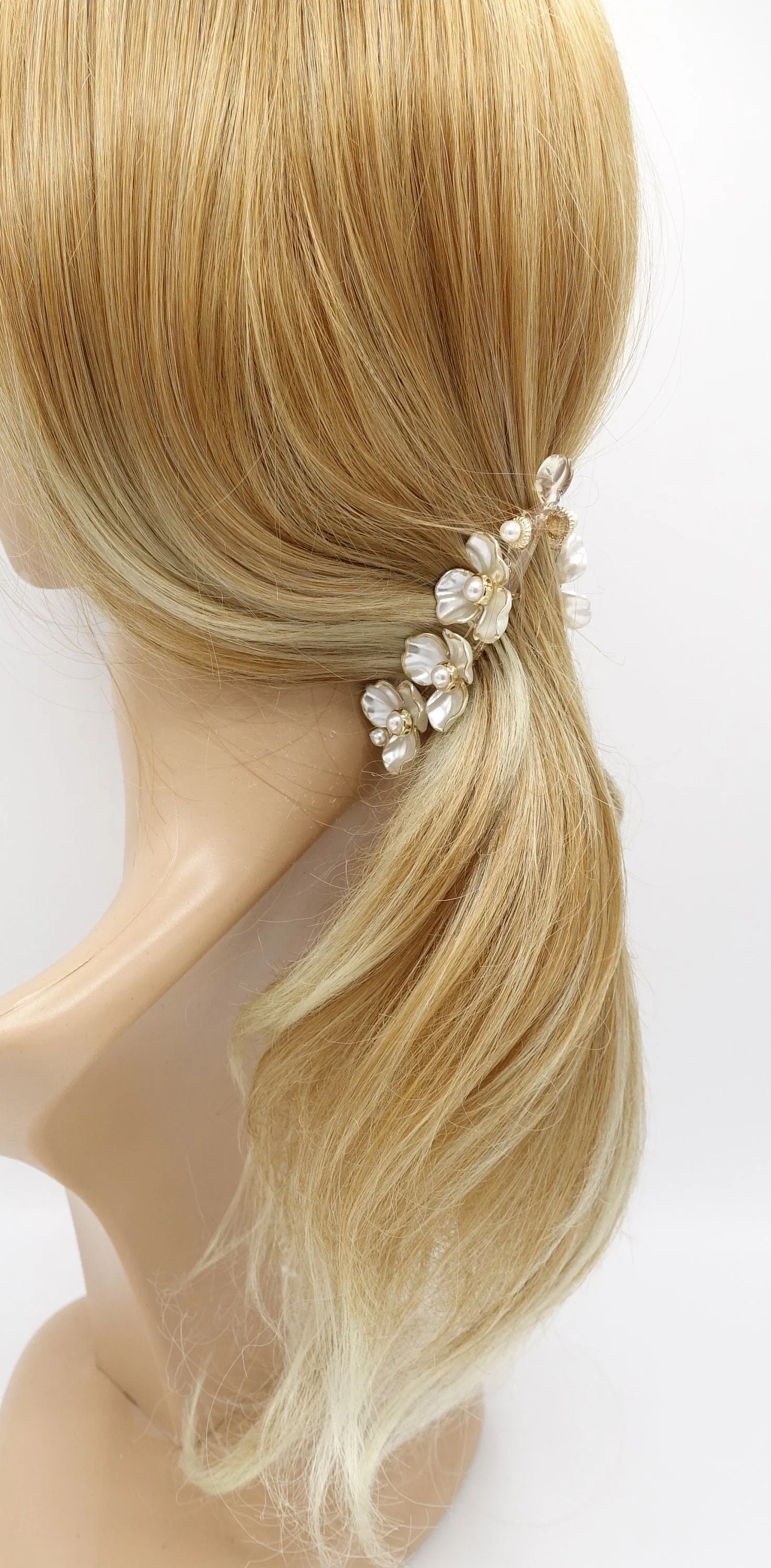 pearl banana hair clip, flower banana clip, elegant hair accessory for women