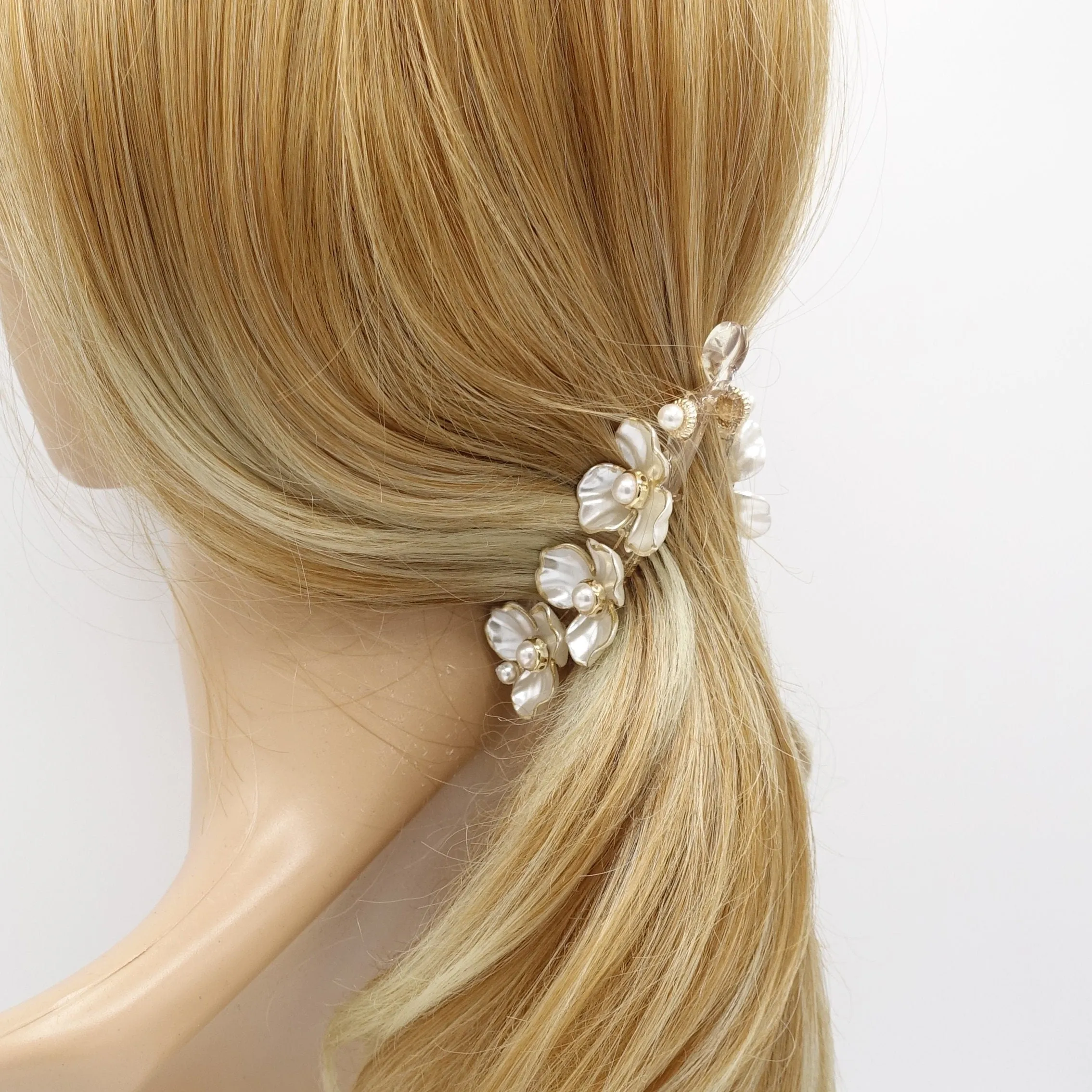 pearl banana hair clip, flower banana clip, elegant hair accessory for women