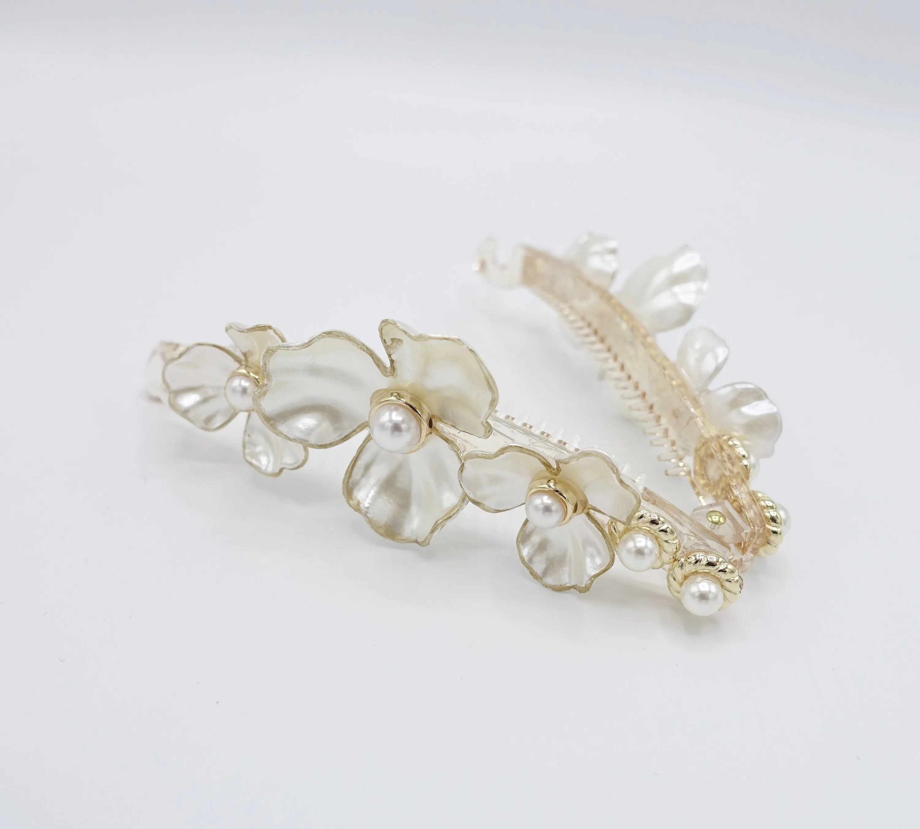 pearl banana hair clip, flower banana clip, elegant hair accessory for women