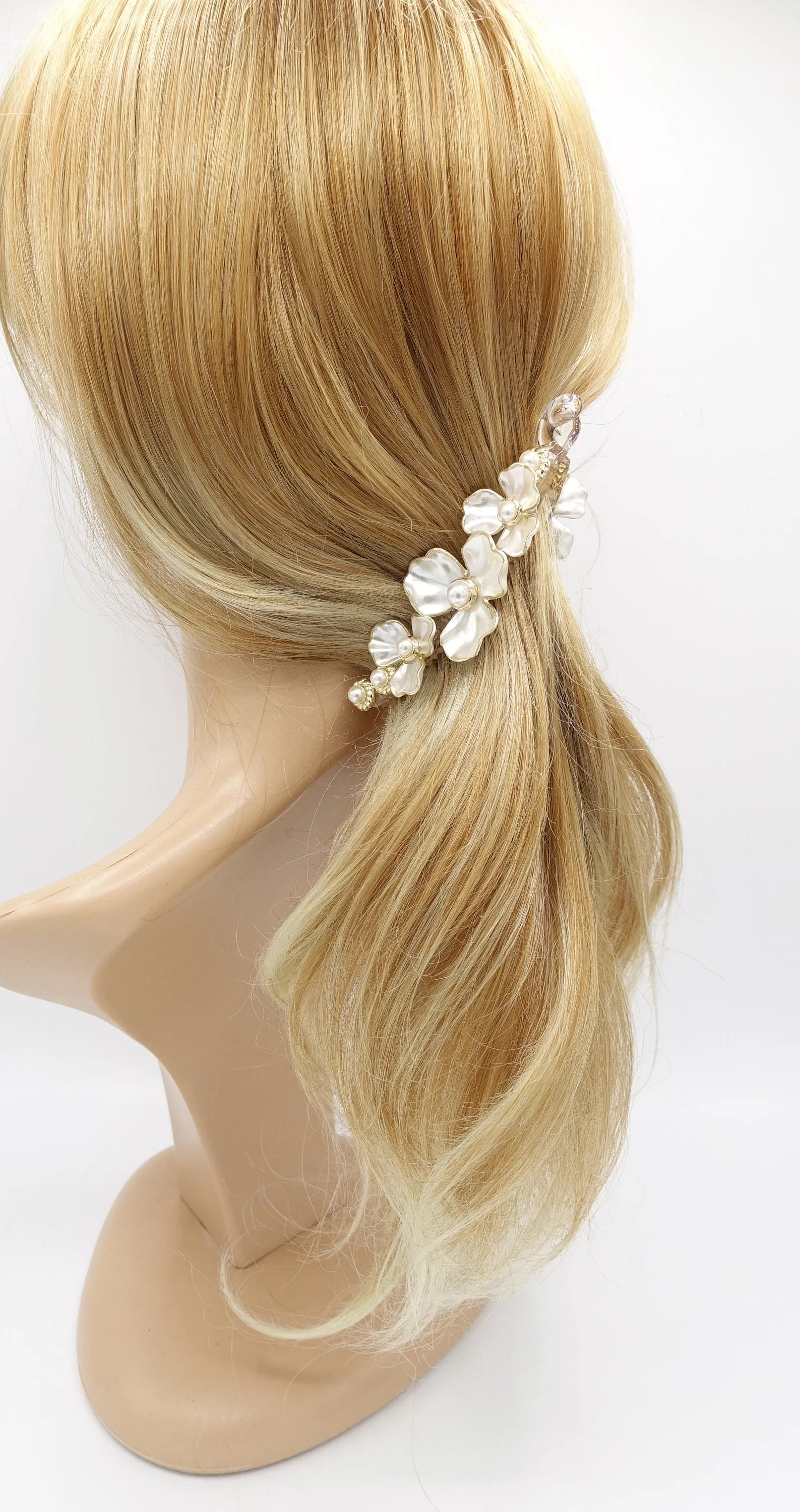 pearl banana hair clip, flower banana clip, elegant hair accessory for women