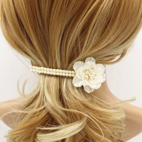 pearl decorated flower hair barrette snap clip woman hair accessory