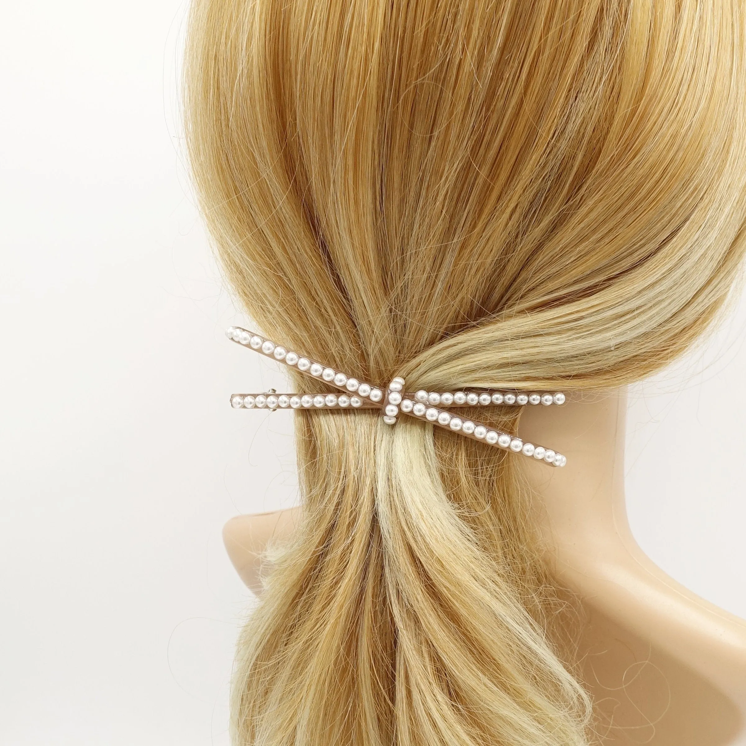 pearl embellished cellulose acetate hair barrette for women