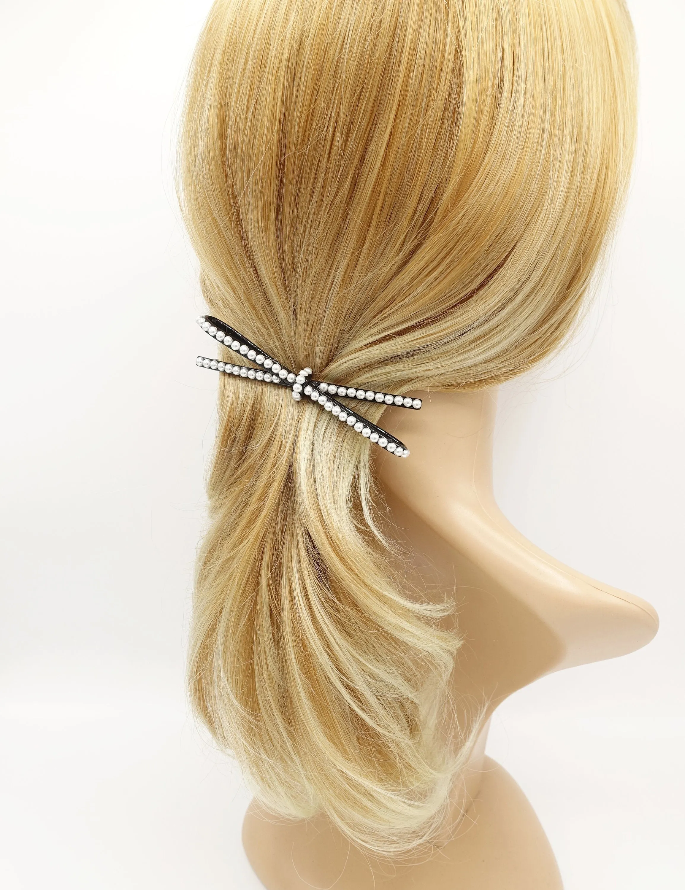 pearl embellished cellulose acetate hair barrette for women