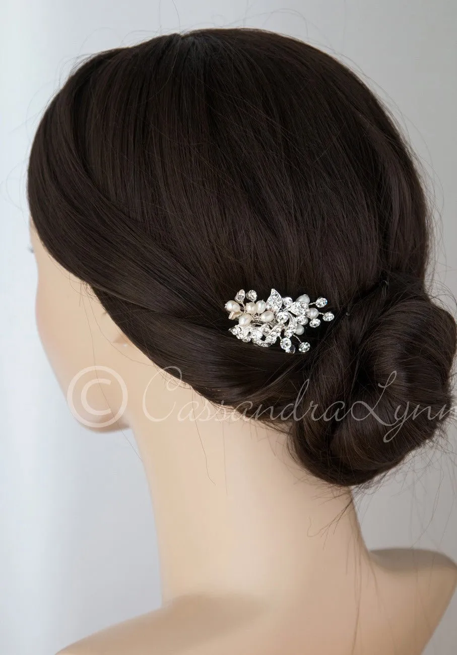 Petite Pearl Wedding Hair Clip with Crystals