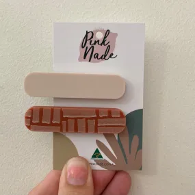 Pink Nade Cream and Terracotta Bricks Hair Clip Set