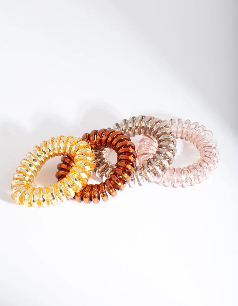 Plastic Rust & Mustard Spiral Hair Ties 4-Pack