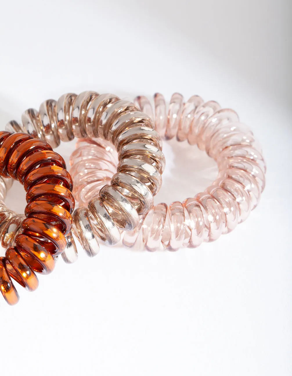 Plastic Rust & Mustard Spiral Hair Ties 4-Pack