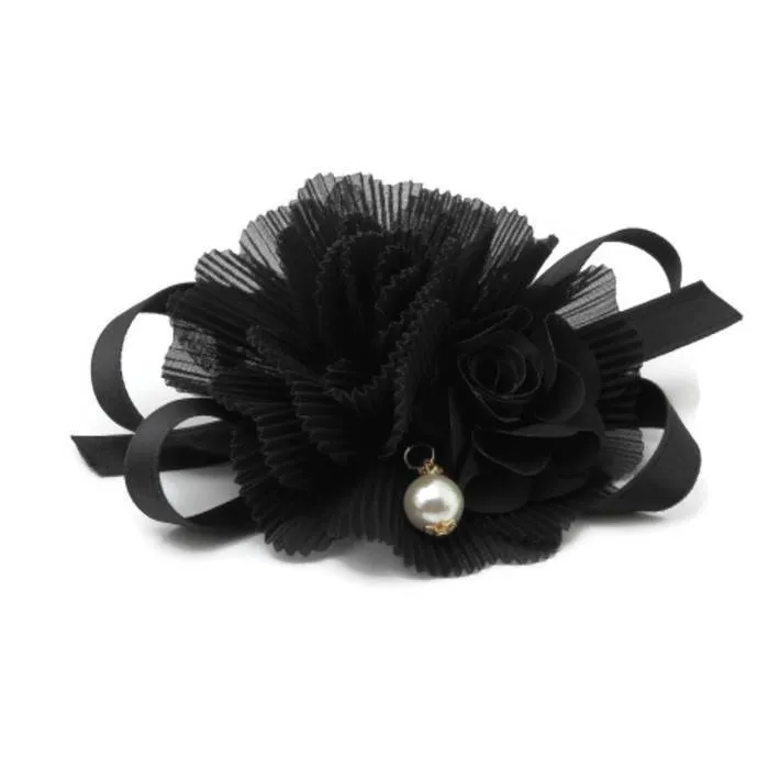 Pleated flower black bow Knot decorated elastic ponytail Holder Women Hair Elastics