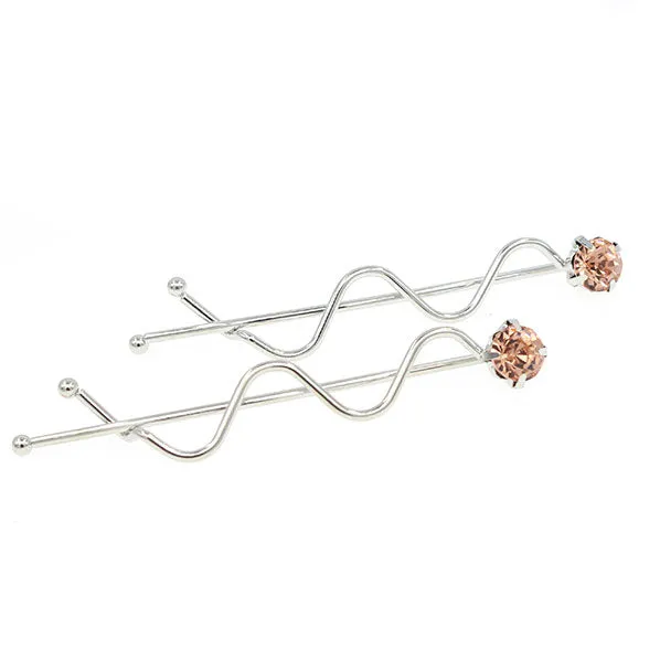 Polished Finish Single Rhinestone Hair Clips [pair]