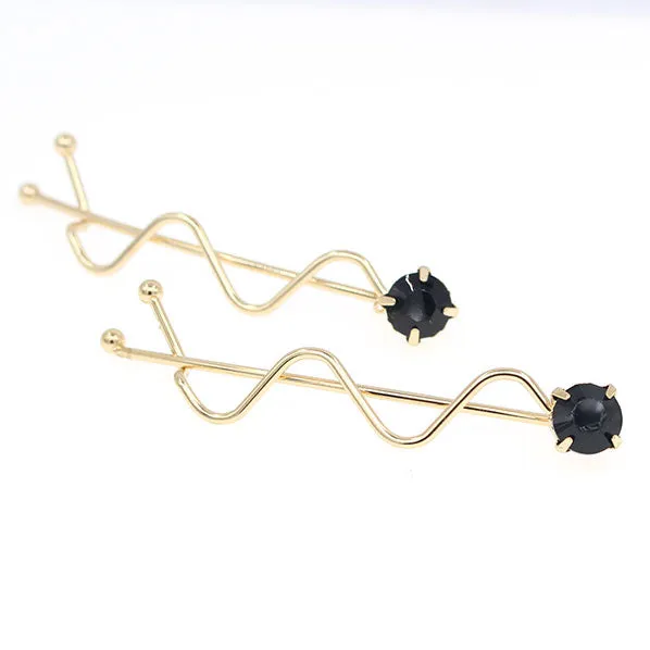 Polished Finish Single Rhinestone Hair Clips [pair]