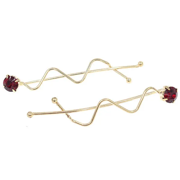 Polished Finish Single Rhinestone Hair Clips [pair]