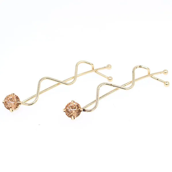 Polished Finish Single Rhinestone Hair Clips [pair]