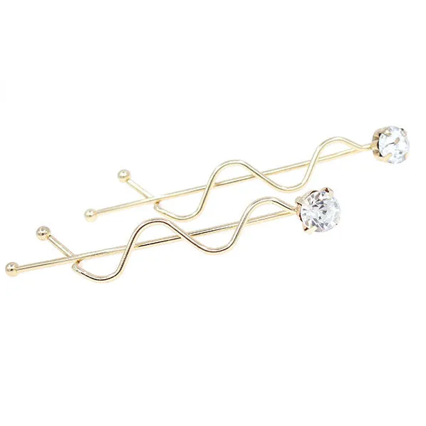 Polished Finish Single Rhinestone Hair Clips [pair]