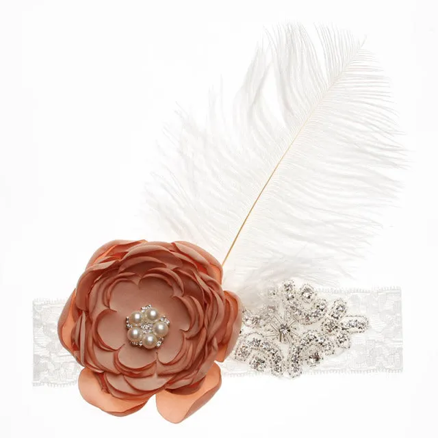 Precious Angelic Princess Flower Girl Feather Lace Headband-Rose Rhinestone Head Wear