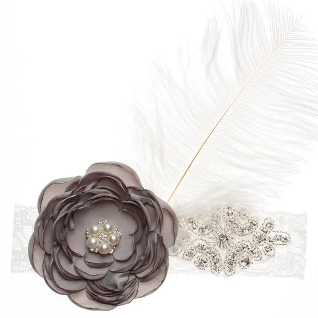 Precious Angelic Princess Flower Girl Feather Lace Headband-Rose Rhinestone Head Wear