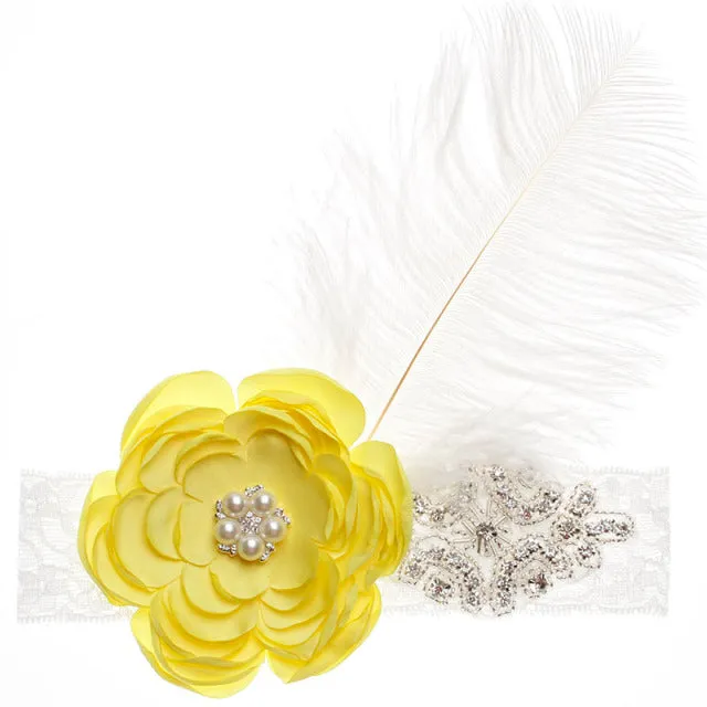 Precious Angelic Princess Flower Girl Feather Lace Headband-Rose Rhinestone Head Wear